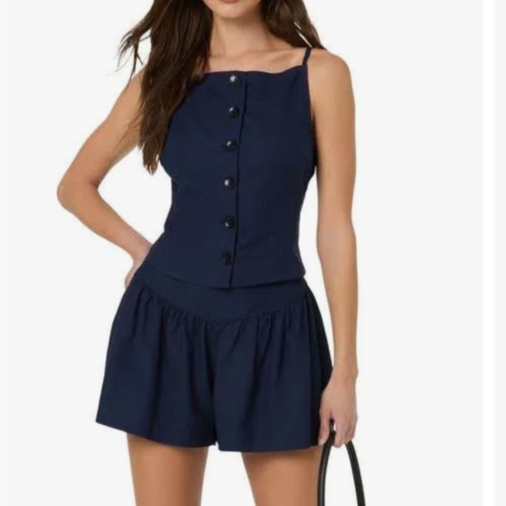 ASTR the Label Navy Blue Boat Neck Button-Up Camisole Drop Waist Shorts Skort